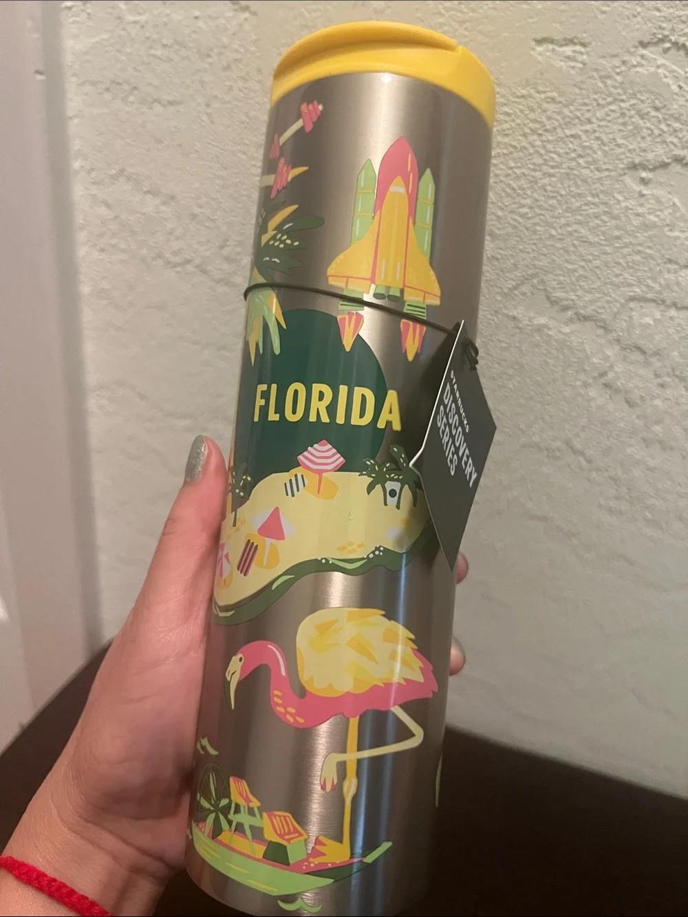 #2422**Florida Flamingo Stainless Travel Tumbler - Yellow Lid